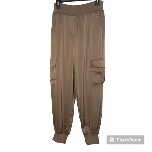 Rachel Zoe Pants - Rachel Zoe cargo style pull on pants tan satin look size M NWOT #0121